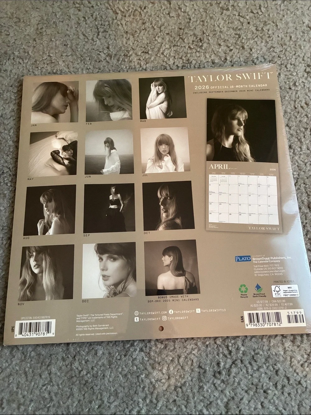 NEW Taylor Swift 2026 12 month Calendar with bonus image